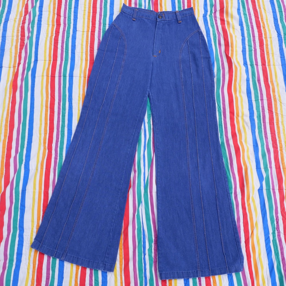 AMAZING RARE True vintage 1970s 100% cotton denim high rise bell bottom jeans